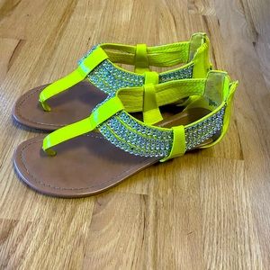 Neon yellow sandals with rhinestones